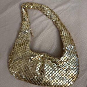 Neiman Marcus Metallic Evening Shiny Moon-Shaped Shoulder Purse